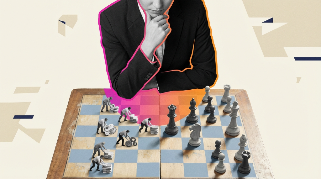 Chess board visualizing manual vs strategic work